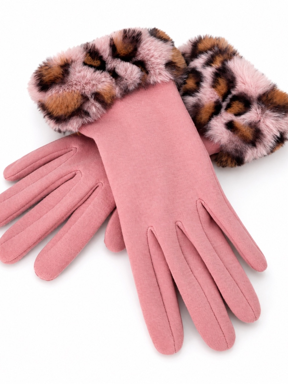 Pink Faux-Fur Trim Women's Winter Gloves